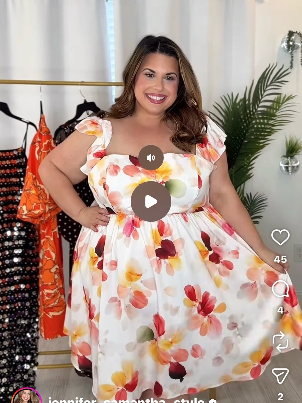 Floral Square-Neck Midi Dress in White with Red & Yellow Blooms